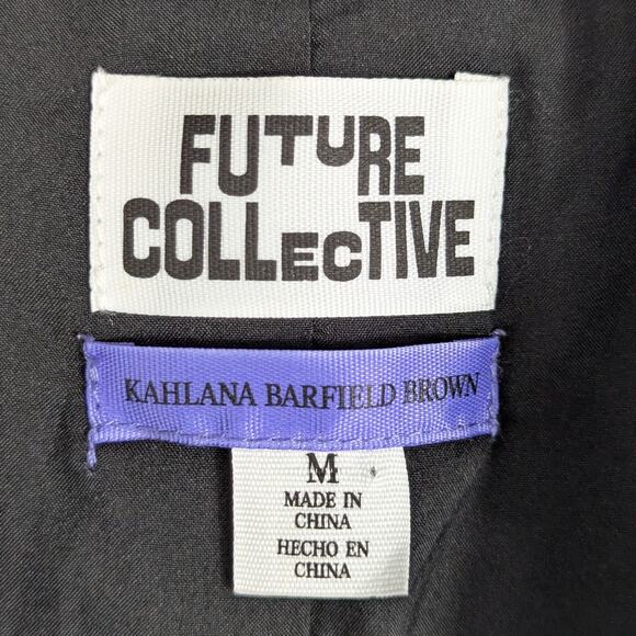 Future Collective Kahlana Barfield Brown Black Belted Blazer Women M Satin Trim - Picture 3 of 4